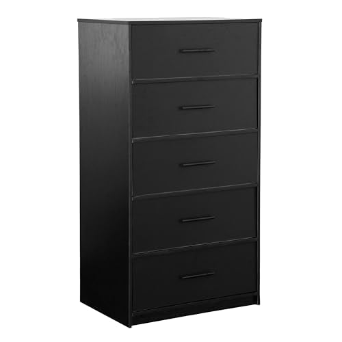 5-Drawer Dresser w/Fabric Drawers, Modern, Storage Chest,Black | 5-drawer dresser, fabric storage drawers, sturdy wood frame, bedroom organizer, living room, hallway & closet black chest