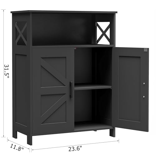 Farmhouse Bathroom Storage Cabinet with Doors, Small Floor Cabinet | Toilet Paper Cabinet with Adjustable Shelf, Freestanding Storage Cabinet for Kitchen/Laundry/Living Room, 24"W, Black