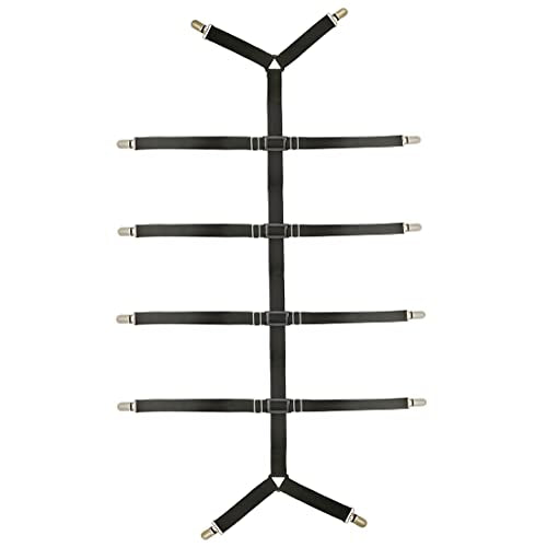 Bed Sheet Straps Adjustable Crisscross Sheet Clips Suspenders to Keep Your Bed Tidy (Black)