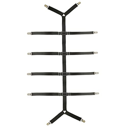 Bed Sheet Straps Adjustable Crisscross Sheet Clips Suspenders to Keep Your Bed Tidy (Black)