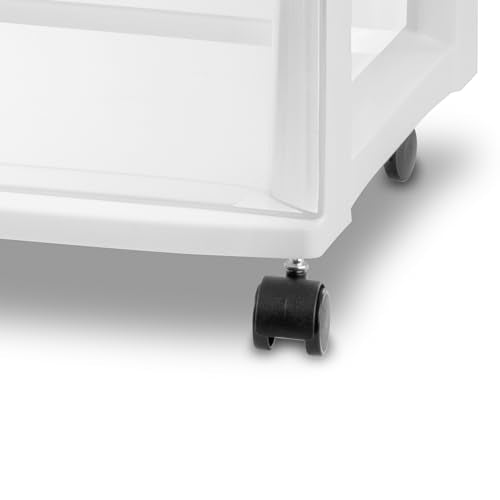 Sterilite Wide 3-Drawer Cart Storage with Wheels for Bedroom and Dresser | Organizing Plastic Drawers and Containers for Home, Office, Desk, Clothes, Dresser, Kitchen, and Pantry