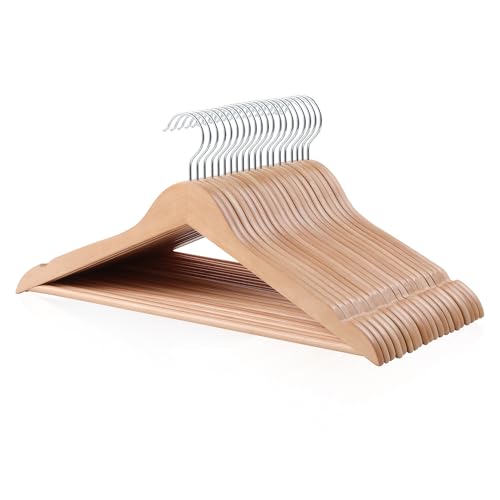 Amazon Basics Wood Suit Clothes Hangers for Closet Organizer, Natural, 20-Pack