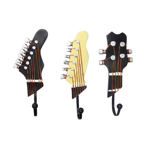 Vintage Guitar Shaped Decorative Hooks Rack Hangers,3 Pack | Guitar Hook For Hanging Clothes Coats Towels Keys Hats Metal Resin Hooks Wall Mounted Heavy Duty, Guitar Music Decor