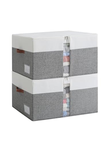 Reinforced LARGE Blanket Storage Baskets with Lids, 2 Packs Stackable Comforter Storage Bag with Clear Window & Handles, Clothes Organizer for Closet,King/Queen Comforters Quilt Duvet