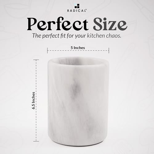Radicaln Marble Utensil Holder Kitchen Counter, 6.5 Inch Spoon Crock | Handmade White Stone, Utensil Caddy & Crock, Countertop Organizer, Kitchen Decor, Spoon Holder, Non Slip Base, Gift Ready