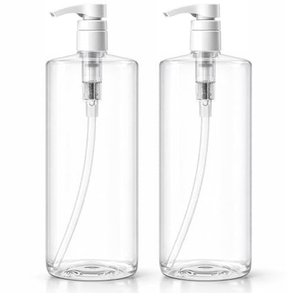 Bar5F Pump Bottle (2-Pack 32-Ounce 1-Liter) Empty for Shampoo Conditioner Body Wash Lotion BPA-Free Crystal-Clear