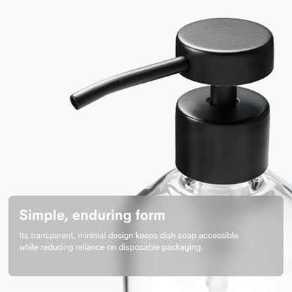 Glass Dish Soap Dispenser Pump for Kitchen Sink | Liquid Dish Soap Refill Bottle | Made with Clear Borosilicate Glass and Black Stainless Steel | 16 Oz Dispenser