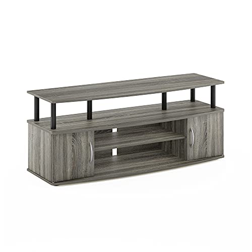 Furinno JAYA Large Entertainment Stand for TV Up to 55 Inch, French Oak Grey/Black | with Open Shelf, TV Console, for TV up to 55 Inch, 2 Doors and Cable Management Holes, for Living Room, Bedroom