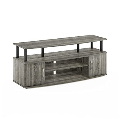 Furinno JAYA Large Entertainment Stand for TV Up to 55 Inch, French Oak Grey/Black | with Open Shelf, TV Console, for TV up to 55 Inch, 2 Doors and Cable Management Holes, for Living Room, Bedroom