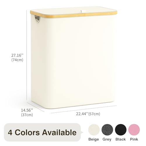 Hampers for Laundry Basket with Lid, 160L Large Laundry Hamper 3 Section | Dirty Clothes Hamper Separator with 3 Removable Bags & 5 Labels, Divided Laundry Organizer for Bedroom, Laundry Room, Beige