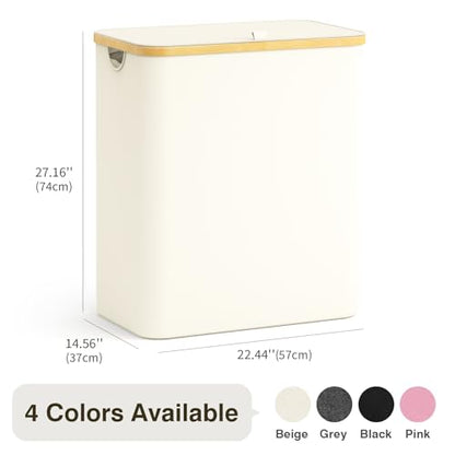 Hampers for Laundry Basket with Lid, 160L Large Laundry Hamper 3 Section | Dirty Clothes Hamper Separator with 3 Removable Bags & 5 Labels, Divided Laundry Organizer for Bedroom, Laundry Room, Beige