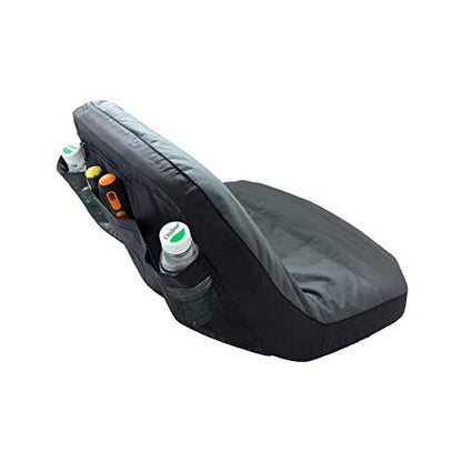 POWERWORKS Weatherproof Deluxe Riding Lawn Mower Seat Cover, Medium, Black | For Seats 12.4-14.1" High, 600D Oxford Cloth,Storage Pockets, Non-slip Cushioned Surface, Weatherproof Lawn Tractor Cover