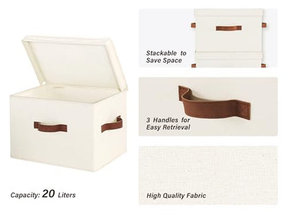 Fabric Storage Bins with Lid, Decorative Storage B... (2 Count | Ivory White | Cotton Blend)