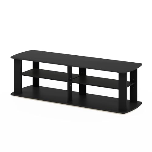 Furinno Nelly TV Stand, 3-Tier Entertainment Center with Open Shelves Storage, TV Console for TV up to 55 Inch, Soft Edges, for Living Room, Bedroom, Black
