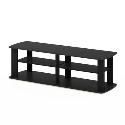 Furinno Nelly TV Stand, 3-Tier Entertainment Center with Open Shelves Storage, TV Console for TV up to 55 Inch, Soft Edges, for Living Room, Bedroom, Black