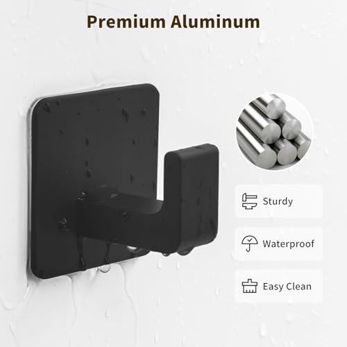 GWAAZXGZ Square Self Adhesive Towel Hooks - 4 Pack Matte Black Metal Hooks, Right-Angle Design for Towels, Robes & Hats, Organize Bathroom, Kitchen, Entryway, Doors, Cabinets on Smooth Surfaces