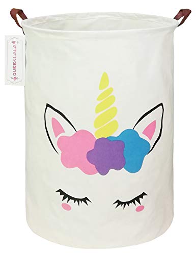 Foldable Waterproof Round Fabric Laundry Basket Ho... (Golden Unicorn | Cotton Blend)