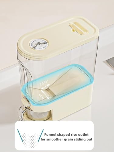 25 Lbs Rice Dispenser, Large Cereal Dry Food Storage Containers with Measuring Cup and Lid,Moisture Proof Airtight Food Dispenser Bucket for Rice,Corn,Coffee Bean,Grain,Soybean and Oatmeal,White