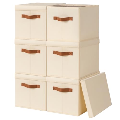 Storage Bins with Lids - Fabric Storage Baskets fo... (6 Count | Beige | Fabric)
