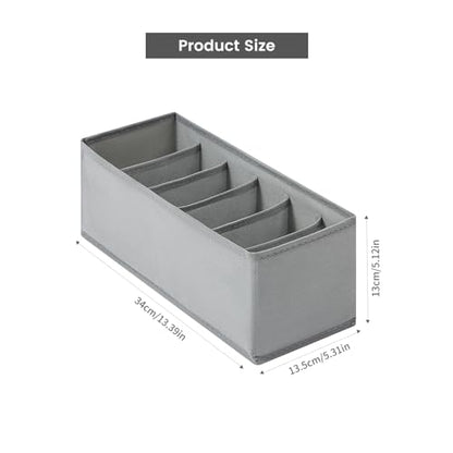 3 Packs Fabric Belt Organizer for Closet and Drawer, Foldable 6 Grids Dresser Drawer Organizers, Belt Tie Holder, Tie Box-Grey