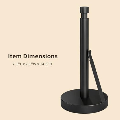 Heavy Duty Paper Towel Holder Countertop Weighted Base Black | Stainless Steel,Easy One-Handed Tear, Weighted Base Non-Slip, Tension Arm Prevents Unraveling,Paper Towel Stand for Kitchen