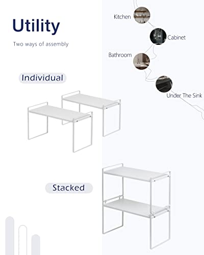 Stackable Cabinet Shelf Organizer 2 Pack, Standard... (2 Count | White | Iron)