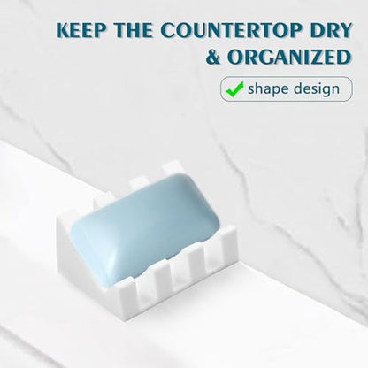 Self Draining Soap Dish Holder,Silicone Soap Dish,for Bathroom,Kitchen, Sponges，Can Extend Soap Life，Keep Soap Bars Dry and Easy Cleaning (White,1-Pack)