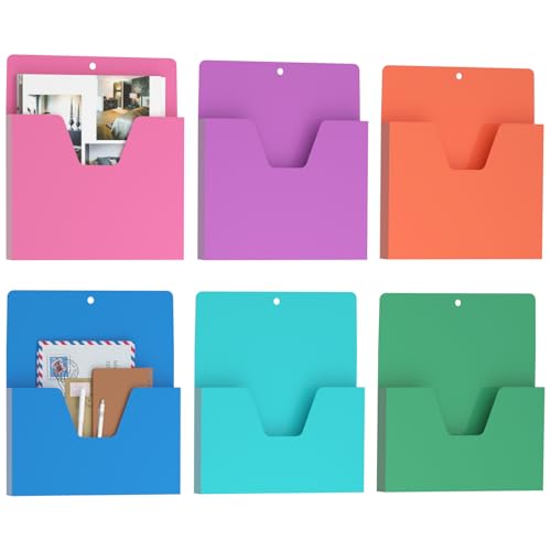 MFTEK Magnetic File Holder 6 Pockets Paper Holder, Hanging File Organizer Office Supplies Storage for Cabinets, Whiteboard, Magnetic Mail Letter Folder for Refrigerator (Light Color-Mix)