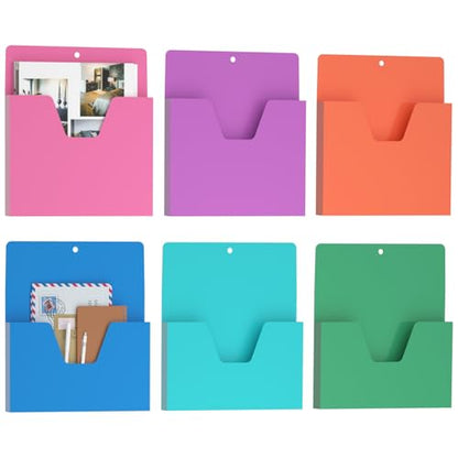MFTEK Magnetic File Holder 6 Pockets Paper Holder, Hanging File Organizer Office Supplies Storage for Cabinets, Whiteboard, Magnetic Mail Letter Folder for Refrigerator (Light Color-Mix)