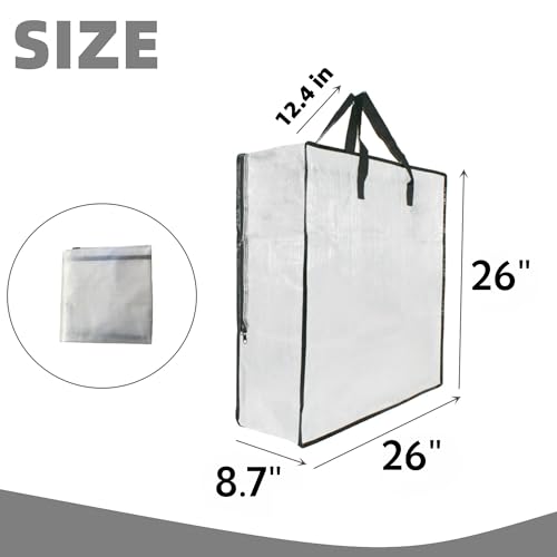 3 Pack Clear Bags with Zipper and Handles, Halloween Christmas Wreath Storage, Gift Bag Organizer, Moving Boxes Alternative, Under the Bed Storage