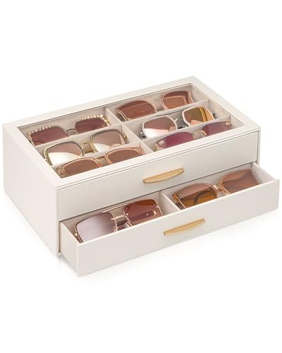 Lolalet Enlarged Sunglasses Organizer for women | Multi Eyewear Storage Box, Eye Glasses Case Display Holder with Clear Lid for Eyeglass Collection