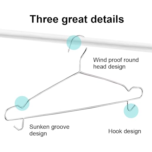 Koja Stainless Steel Clothes Hangers 10-Pack - Heavy Duty Non-Slip, 16.5" | Round metal design with shoulder notches and built-in hooks for scarves, belts, or ties.