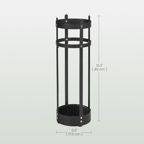 SONGMICS Umbrella Stand, Steel Round Umbrella Holder Rack, 6.9 x 6.9 x 19.3 Inches, with Detachable Drip Tray, for Entryway, Office, Stable, Assembly Required, Matte Black ULUC029B01