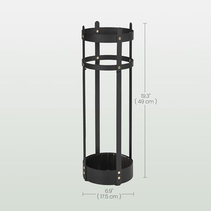 SONGMICS Umbrella Stand, Steel Round Umbrella Holder Rack, 6.9 x 6.9 x 19.3 Inches, with Detachable Drip Tray, for Entryway, Office, Stable, Assembly Required, Matte Black ULUC029B01