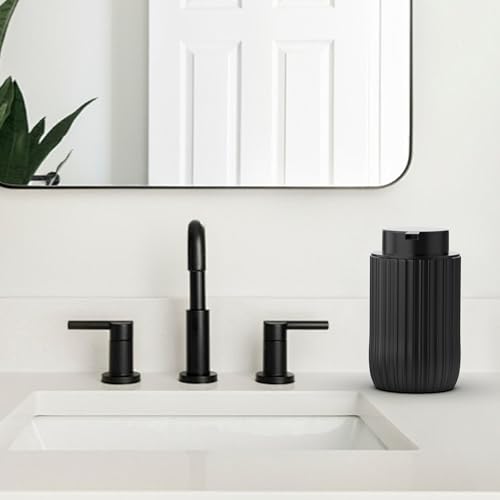 Ceramic Foaming Hand Soap Dispenser, 12 oz Bathroom Soap Dispensers, Lotion Dispenser for Kitchen, Refillable Matte Streaks Soap Dispenser with Large Pump (Black)
