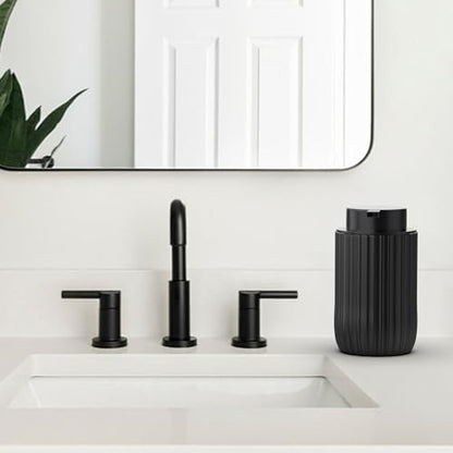Ceramic Foaming Hand Soap Dispenser, 12 oz Bathroom Soap Dispensers, Lotion Dispenser for Kitchen, Refillable Matte Streaks Soap Dispenser with Large Pump (Black)