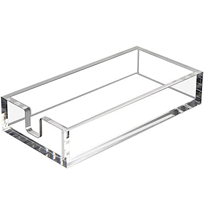 Acrylic Napkin Holder for Bathroom, Guest Towel Holder Tray（Clear） | 8mm Thick, Decorative, Rectangle Flat Design, for Vanity, Washbasin, Parties, Weddings, Party, Hotel, Restaurant