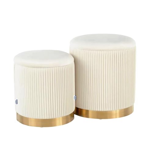 Round Ottoman with Storage Set of 2 Vanity Stool F... (Cream)