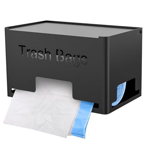 STWWO Large Trash Bag Holder Dispenser | Metal Garbage Bag Dispenser Roll Holder, Kitchen Trash Storage Organizer for Under Sink, Wall Mounted or Freestanding, Black