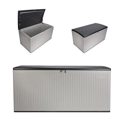 Suncast XL Deck Box, 160 Gal, Resin Reeded, Lockable, Iron Ore, French Gray