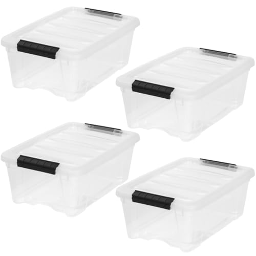 IRIS USA 4-Pack 13 Quart Storage Bins with Lids, Clear | Transparent design makes contents easy to find. Ideal for shoes, photos, documents, and small essentials. Nestable design