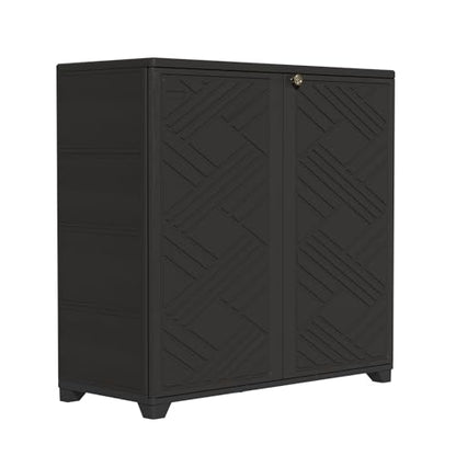 ZZM Indoor/Outdoor Storage Cabinet Waterproof, 34"x15"x34" Plastic Outdoor Storage Box for Garden Balcony Bathroom, All Weather Outdoor Storage Clearance, DIY Usage, with No Shelf (Black)