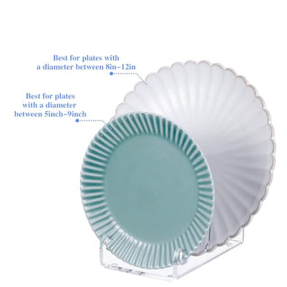 4 Pcs 2 Tier Plate Dinnerware Display Stand Acrylic Clear Plate Stand China Platters Holder Setting Racks for Kitchenware Display Cabinet Organizer