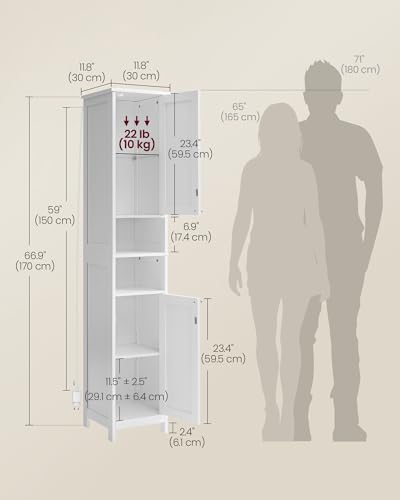 Tall Storage Cabinet with Lights, Slim Freestandin... (Cloud White | Engineered Wood)