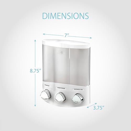 Better Living Products, White 76354 Euro Series TRIO 3-Chamber Soap and Shower Dispenser