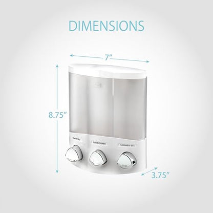 Better Living Products, White 76354 Euro Series TRIO 3-Chamber Soap and Shower Dispenser
