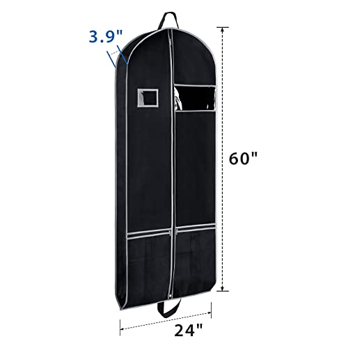 Zilink Long Garment Bags for Dresses Coat Bags for Travel & Storage 60 in | 2 Large Pockets, 2 Carry Handles, Gusseted, Suit Cover Protector for Suit Coat Dress Tuxedos, Set of 2