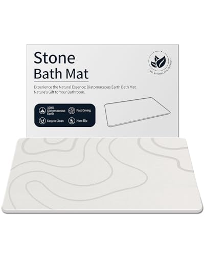 ZIKIBL Diatomaceous Earth Bath Mat, Quick Dry Stone Mat White 24x16 | Fast Drying, Super Absorbent, Non-Slip, Easy Maintenance, Easy to Clean, Sustainable Material