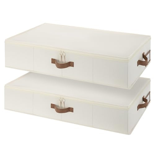 Underbed Storage Containers with Lids, 2-Pack 6" L... (2 Count | Beige | Polycotton)