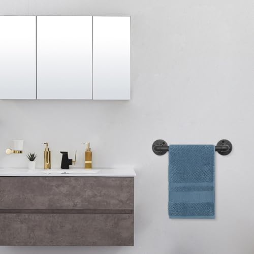 Industrial Pipe Towel Rack Towel Bar, Heavy Duty Wall Mounted Rustic Farmhouse Bath Towel Holder for Bathroom (Black, 12 inch)